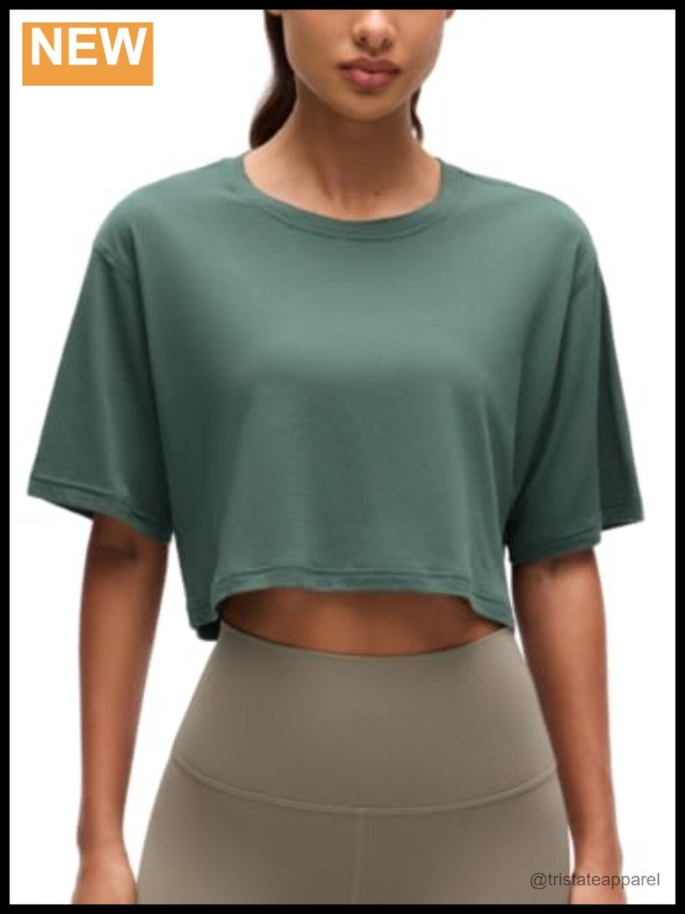 Pima Cotton High Neck Crop T-Shirt Loose Fit Short Sleeve Workout Top